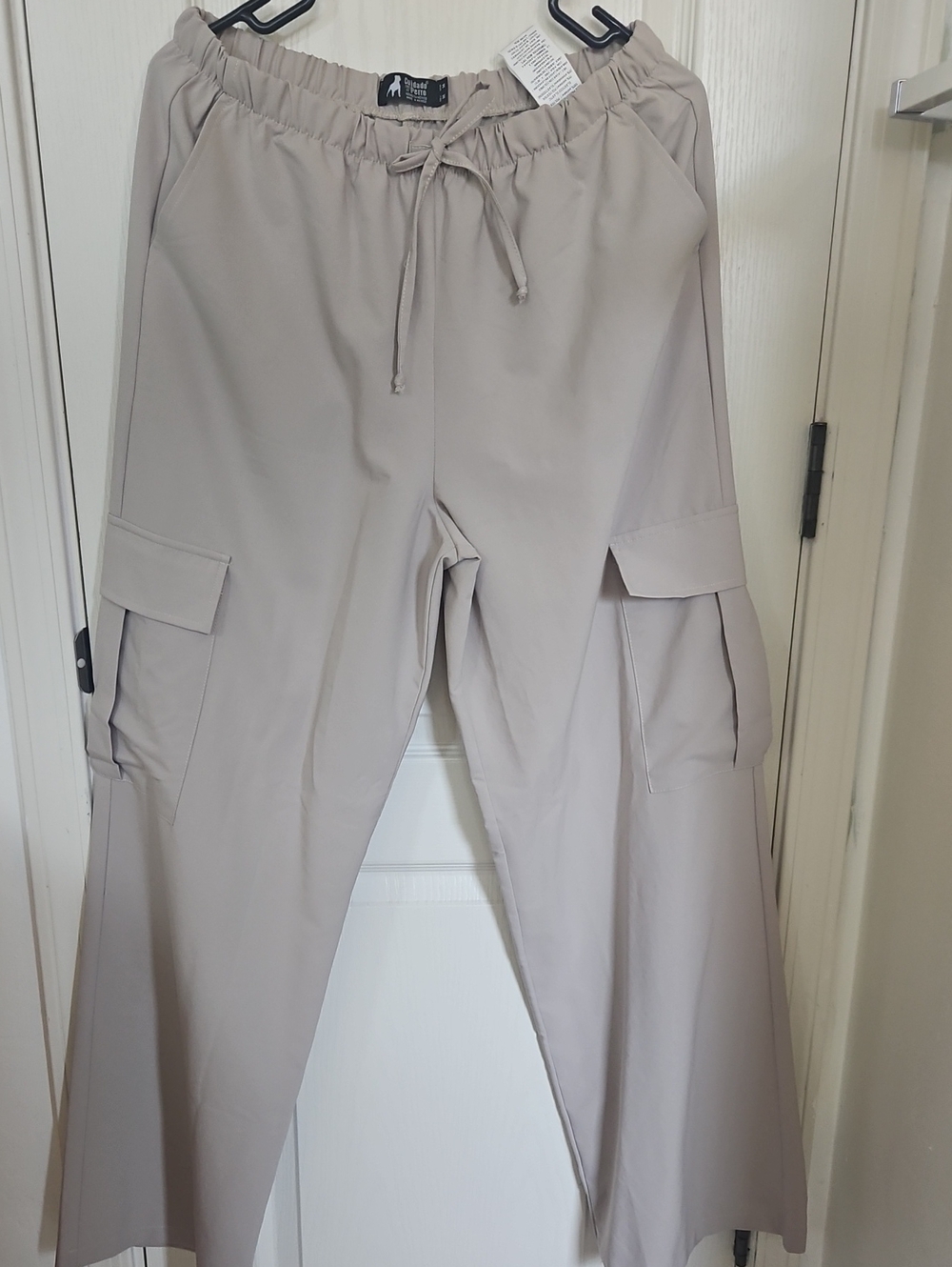 Womend Casual Cargo Drawstring Pants - Light Taupe